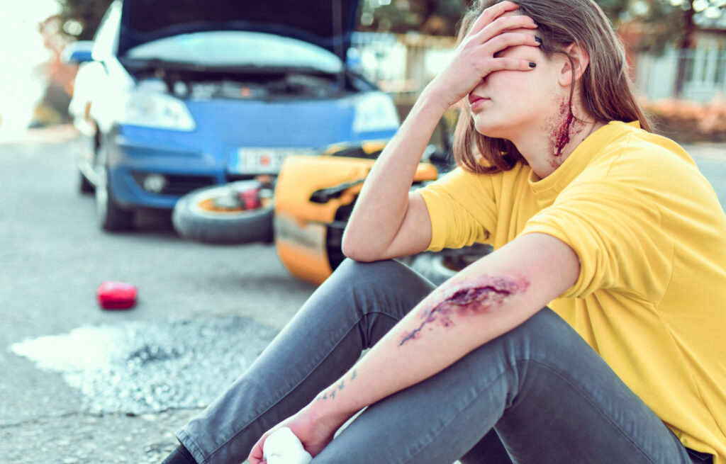 Female Crying, Devastated After Her Traffic Accident